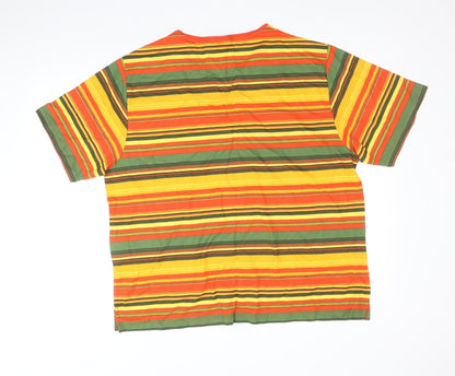 Fashion Clothing Line Womens Multicoloured Striped Viscose Basic T-Shirt Size XL V-Neck