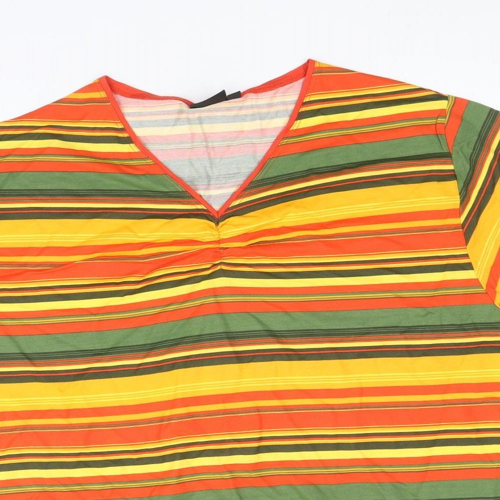 Fashion Clothing Line Womens Multicoloured Striped Viscose Basic T-Shirt Size XL V-Neck
