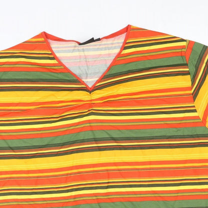 Fashion Clothing Line Womens Multicoloured Striped Viscose Basic T-Shirt Size XL V-Neck