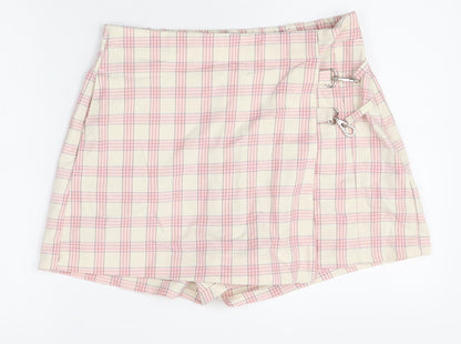 Bershka Womens Multicoloured Plaid Polyester Basic Shorts Size L Regular Zip
