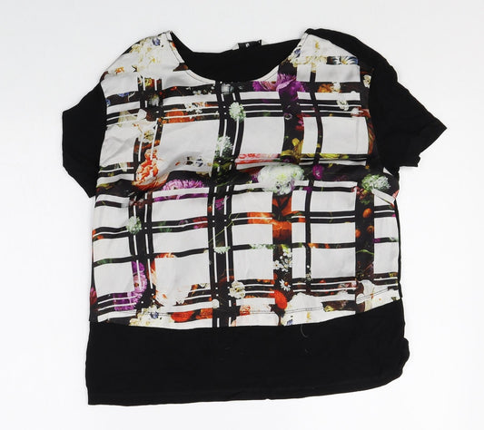 TU Womens Black Geometric Viscose Basic T-Shirt Size 8 Scoop Neck