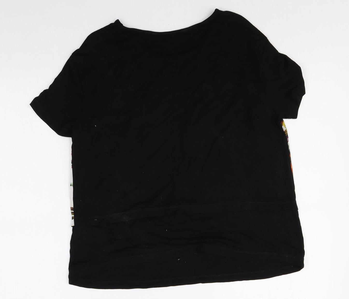 TU Womens Black Geometric Viscose Basic T-Shirt Size 8 Scoop Neck