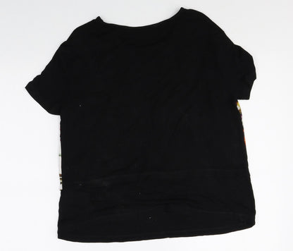 TU Womens Black Geometric Viscose Basic T-Shirt Size 8 Scoop Neck