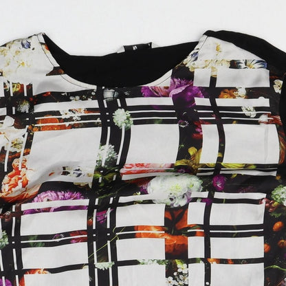 TU Womens Black Geometric Viscose Basic T-Shirt Size 8 Scoop Neck