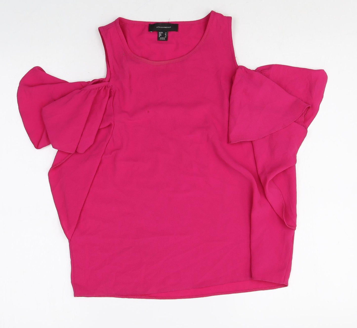 Atmosphere Womens Pink Polyester Basic Button-Up Size 8 Round Neck