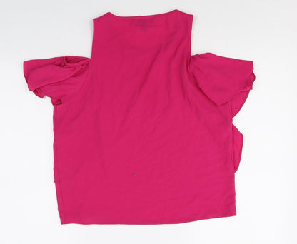 Atmosphere Womens Pink Polyester Basic Button-Up Size 8 Round Neck