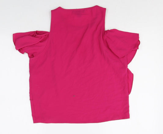 Atmosphere Womens Pink Polyester Basic Button-Up Size 8 Round Neck