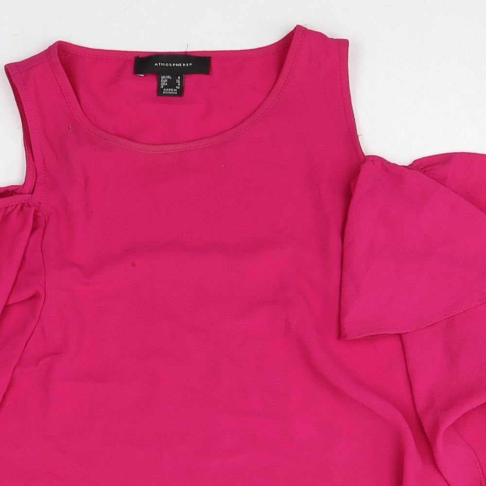 Atmosphere Womens Pink Polyester Basic Button-Up Size 8 Round Neck