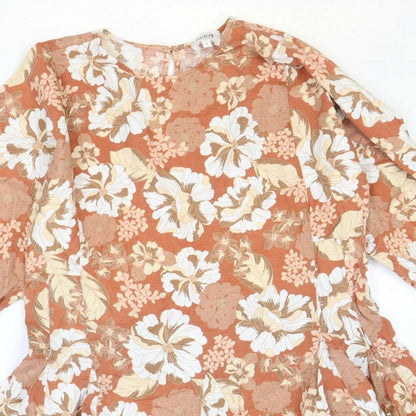Seed Womens Pink Floral Lyocell Skater Dress Size 6 Round Neck Button