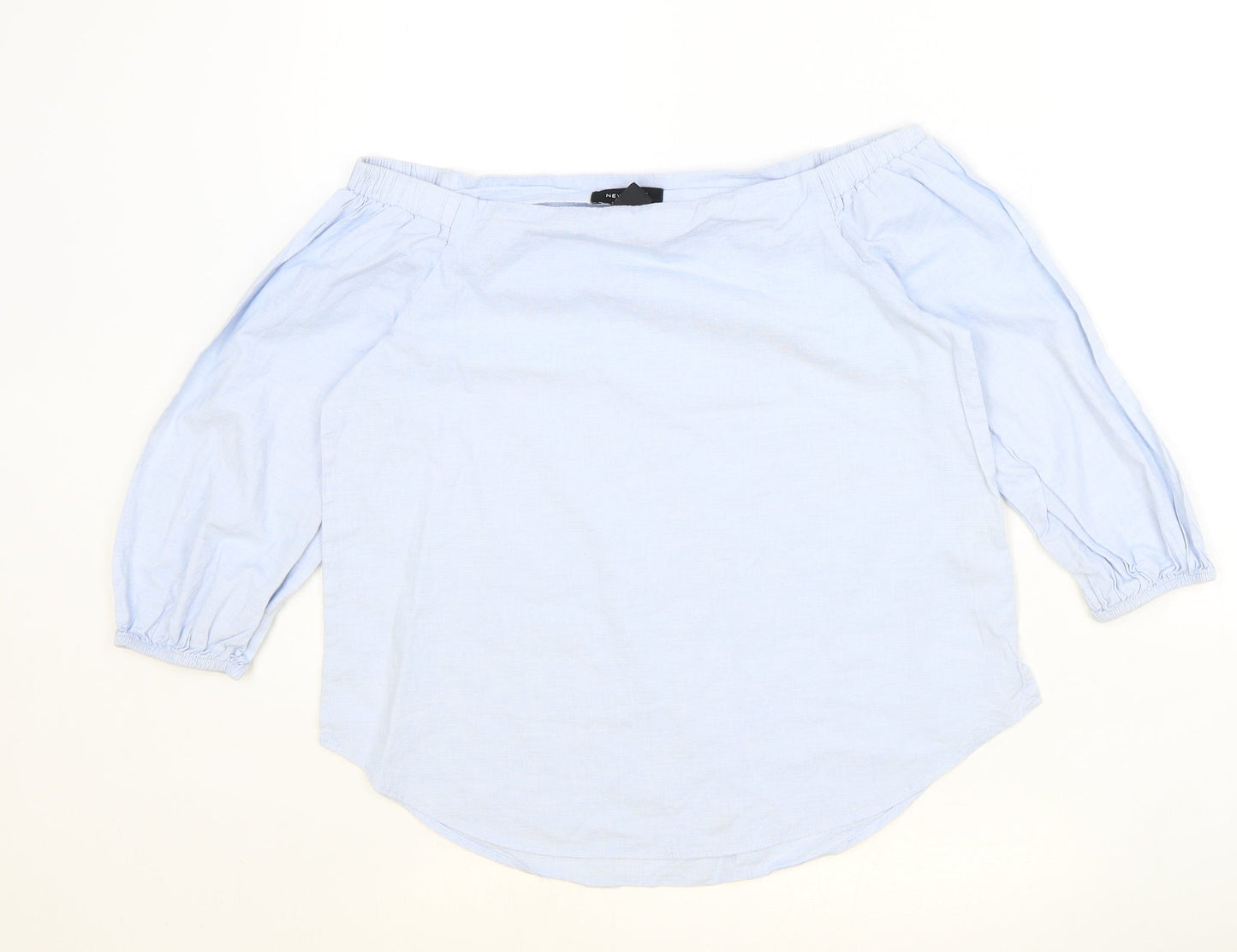 New Look Womens Blue Cotton Basic Blouse Size 8 Off the Shoulder - Bardot