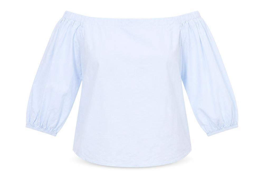 New Look Womens Blue Cotton Basic Blouse Size 8 Off the Shoulder - Bardot