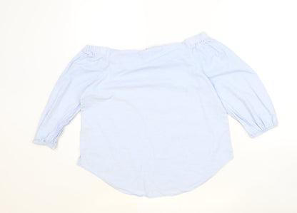 New Look Womens Blue Cotton Basic Blouse Size 8 Off the Shoulder - Bardot