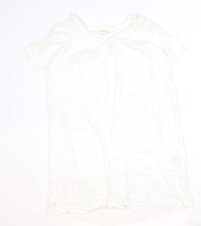 H&M Womens White Cotton T-Shirt Dress Size 12 Crew Neck Button