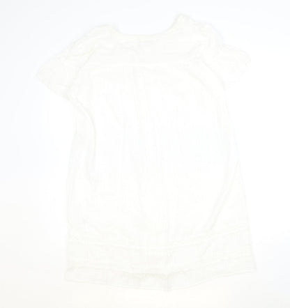 H&M Womens White Cotton T-Shirt Dress Size 12 Crew Neck Button