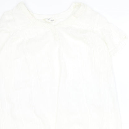 H&M Womens White Cotton T-Shirt Dress Size 12 Crew Neck Button