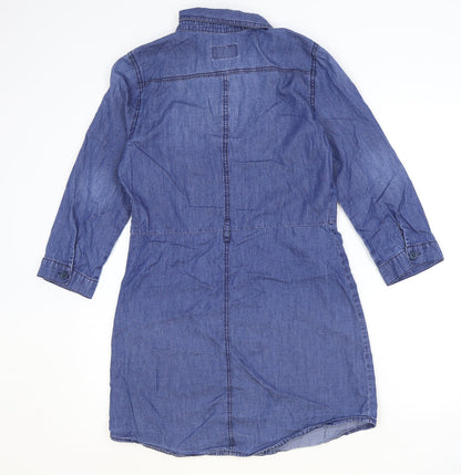 CI SONO Womens Blue 100% Cotton Shirt Dress Size M Collared Button