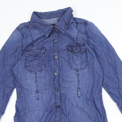CI SONO Womens Blue 100% Cotton Shirt Dress Size M Collared Button