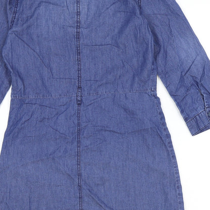CI SONO Womens Blue 100% Cotton Shirt Dress Size M Collared Button