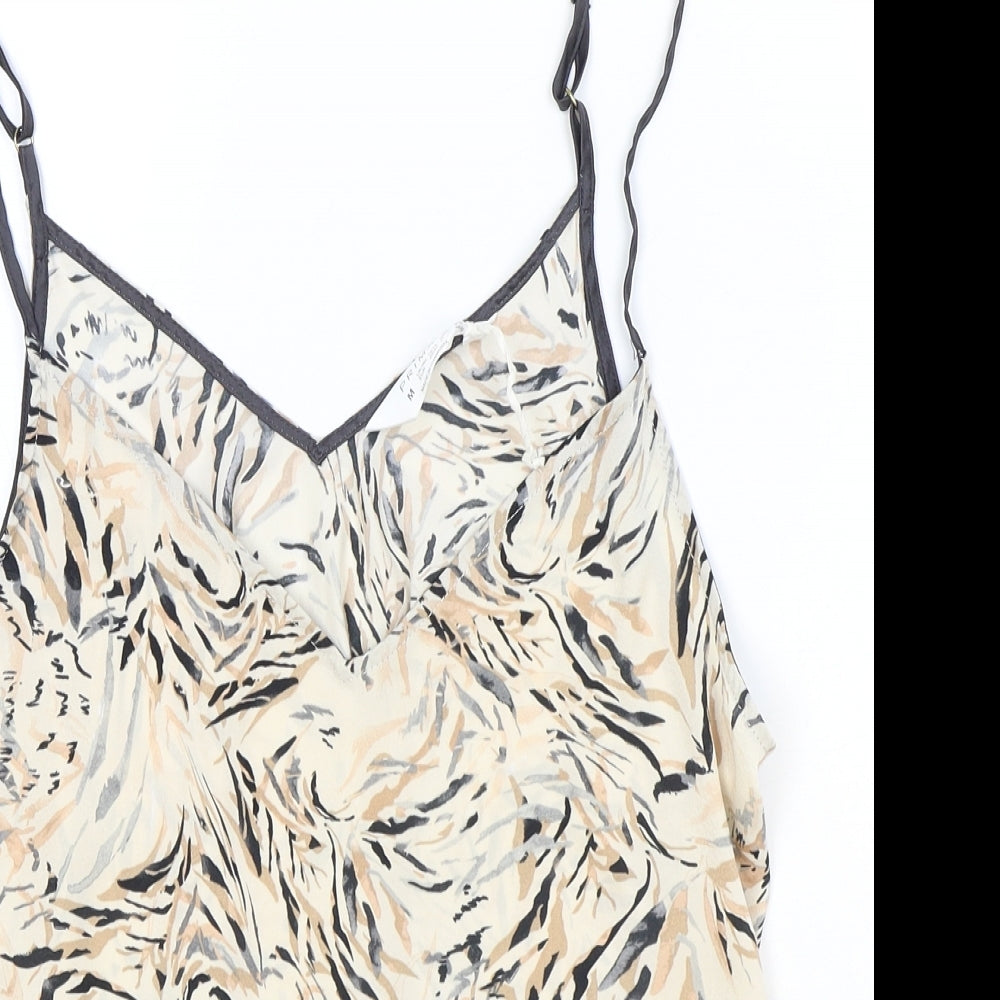 Primark Womens Brown Geometric Polyester Basic Tank Size M V-Neck