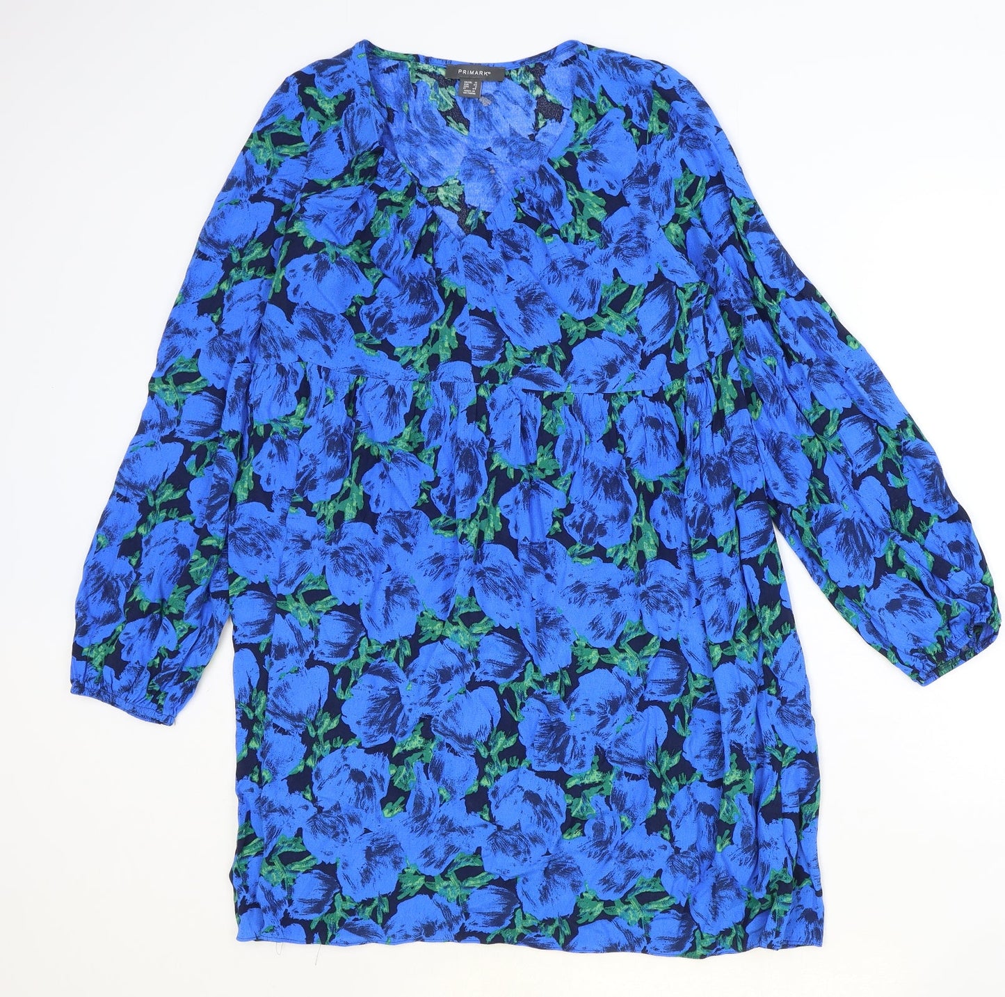 Primark Womens Blue Floral Viscose Shift Size 12 V-Neck Pullover