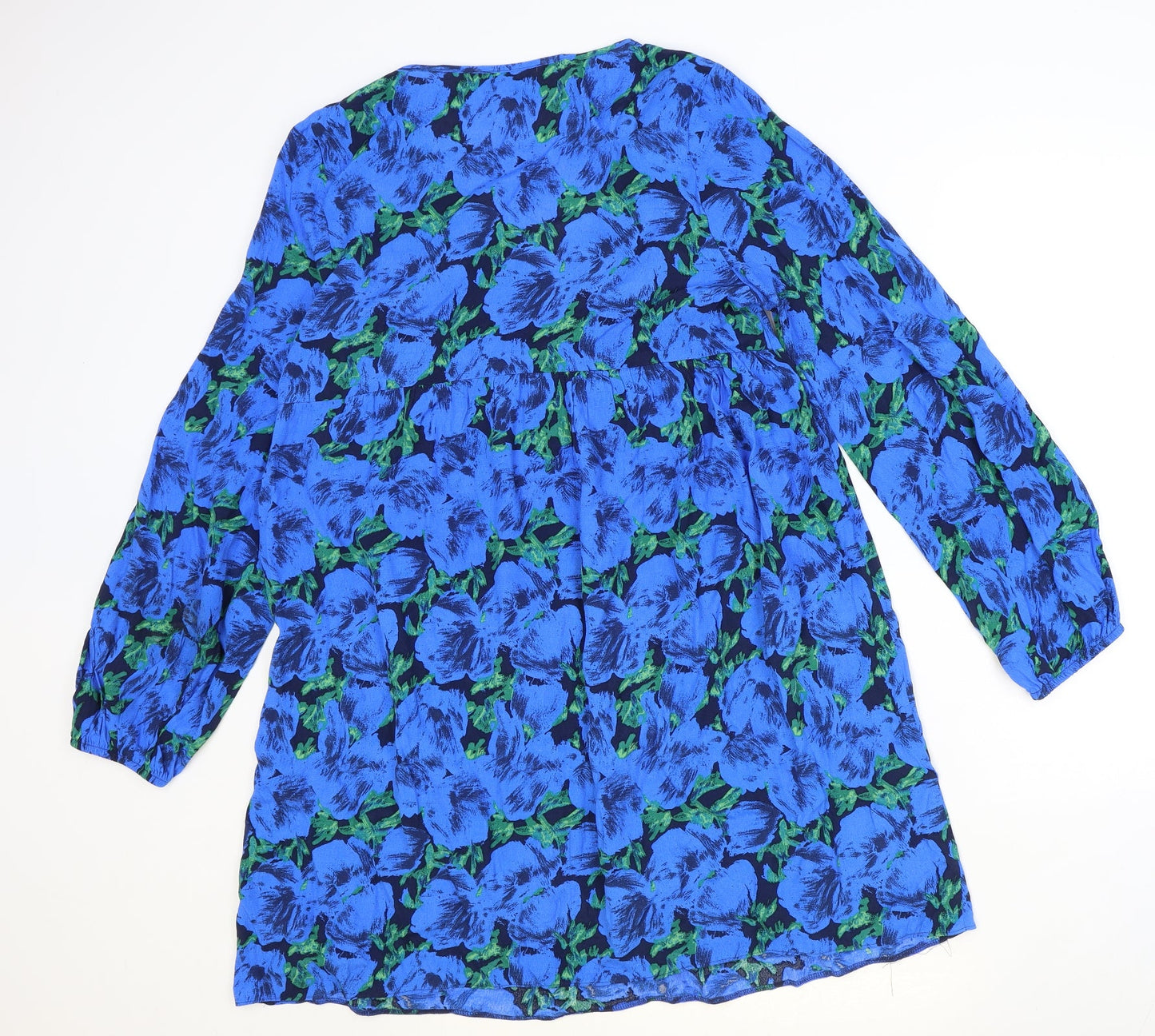 Primark Womens Blue Floral Viscose Shift Size 12 V-Neck Pullover