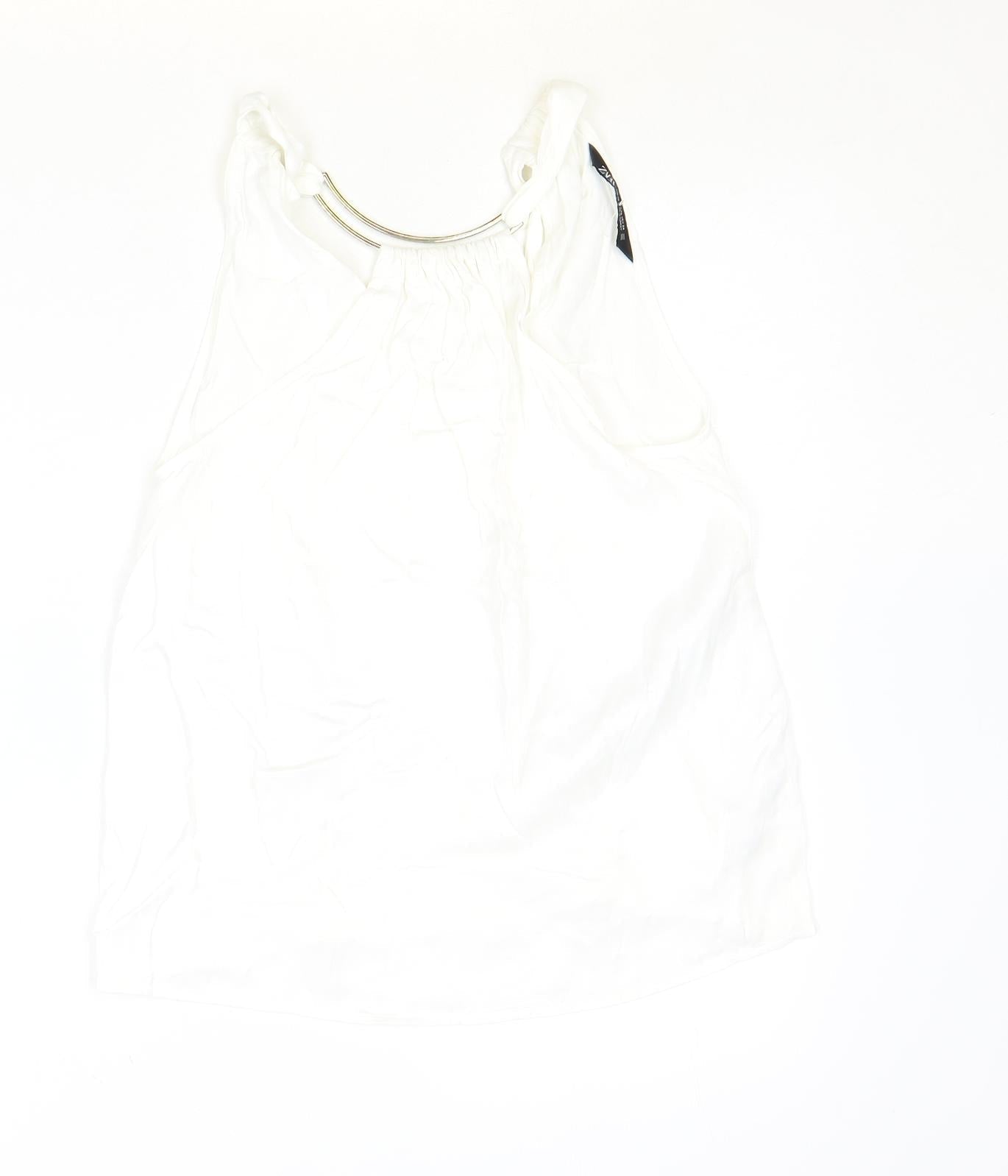 Womens UK Size XS Zara Ivory Basic Tank