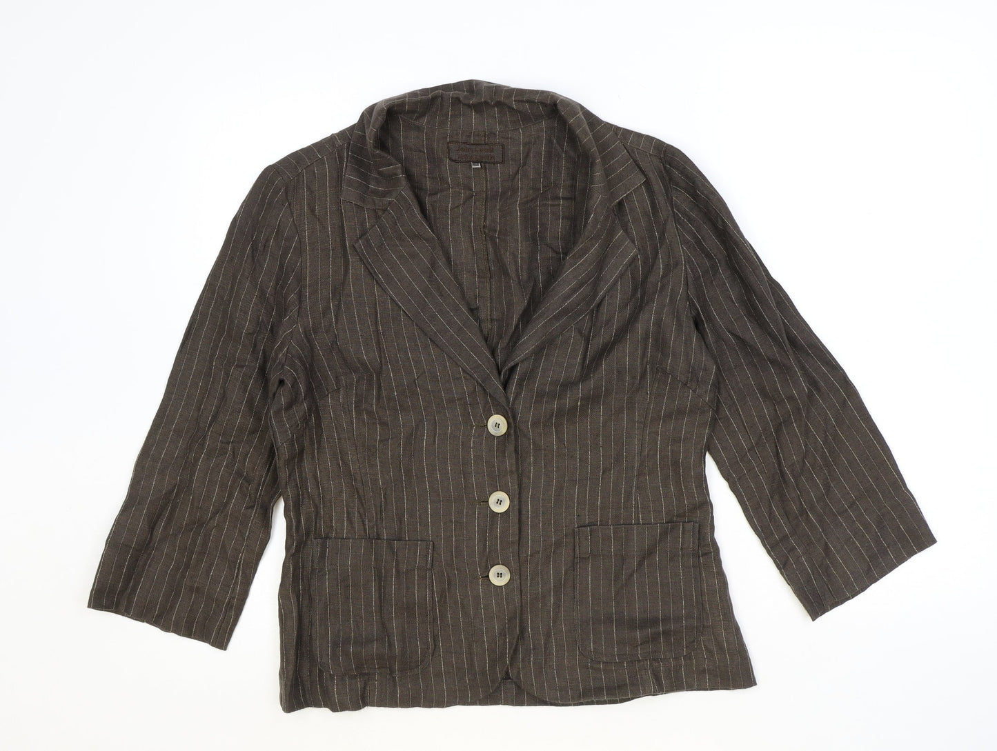 John Lewis Womens Brown Striped Linen Jacket Blazer Size 10