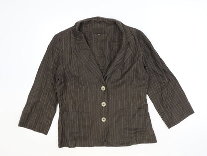 John Lewis Womens Brown Striped Linen Jacket Blazer Size 10