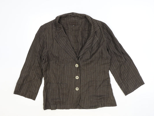 John Lewis Womens Brown Striped Linen Jacket Blazer Size 10