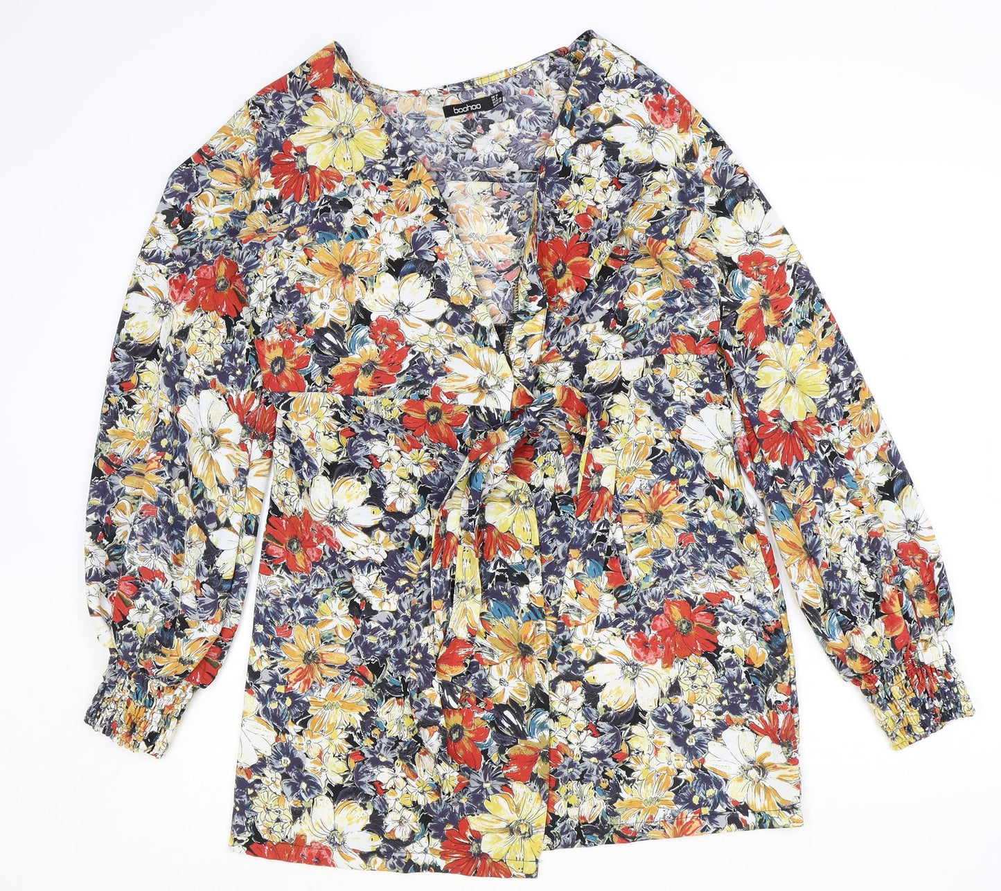 Boohoo Womens Multicoloured Floral Polyacrylate Fibre Basic Blouse Size 10 V-Neck
