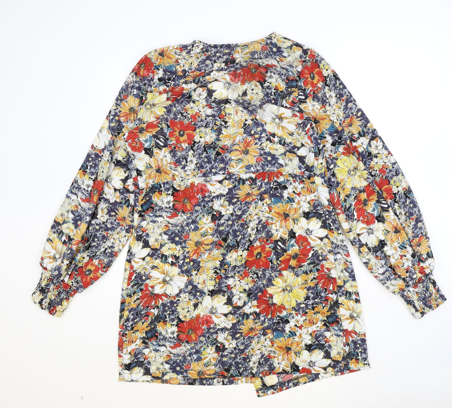 Boohoo Womens Multicoloured Floral Polyacrylate Fibre Basic Blouse Size 10 V-Neck