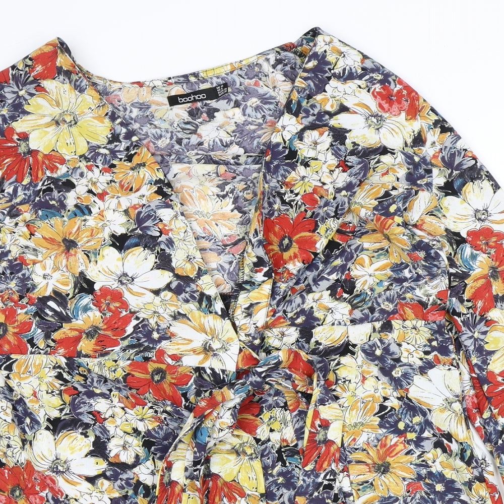 Boohoo Womens Multicoloured Floral Polyacrylate Fibre Basic Blouse Size 10 V-Neck