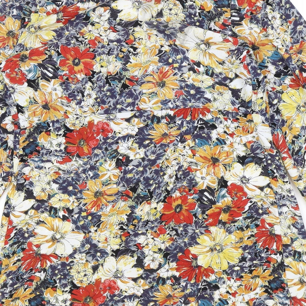 Boohoo Womens Multicoloured Floral Polyacrylate Fibre Basic Blouse Size 10 V-Neck