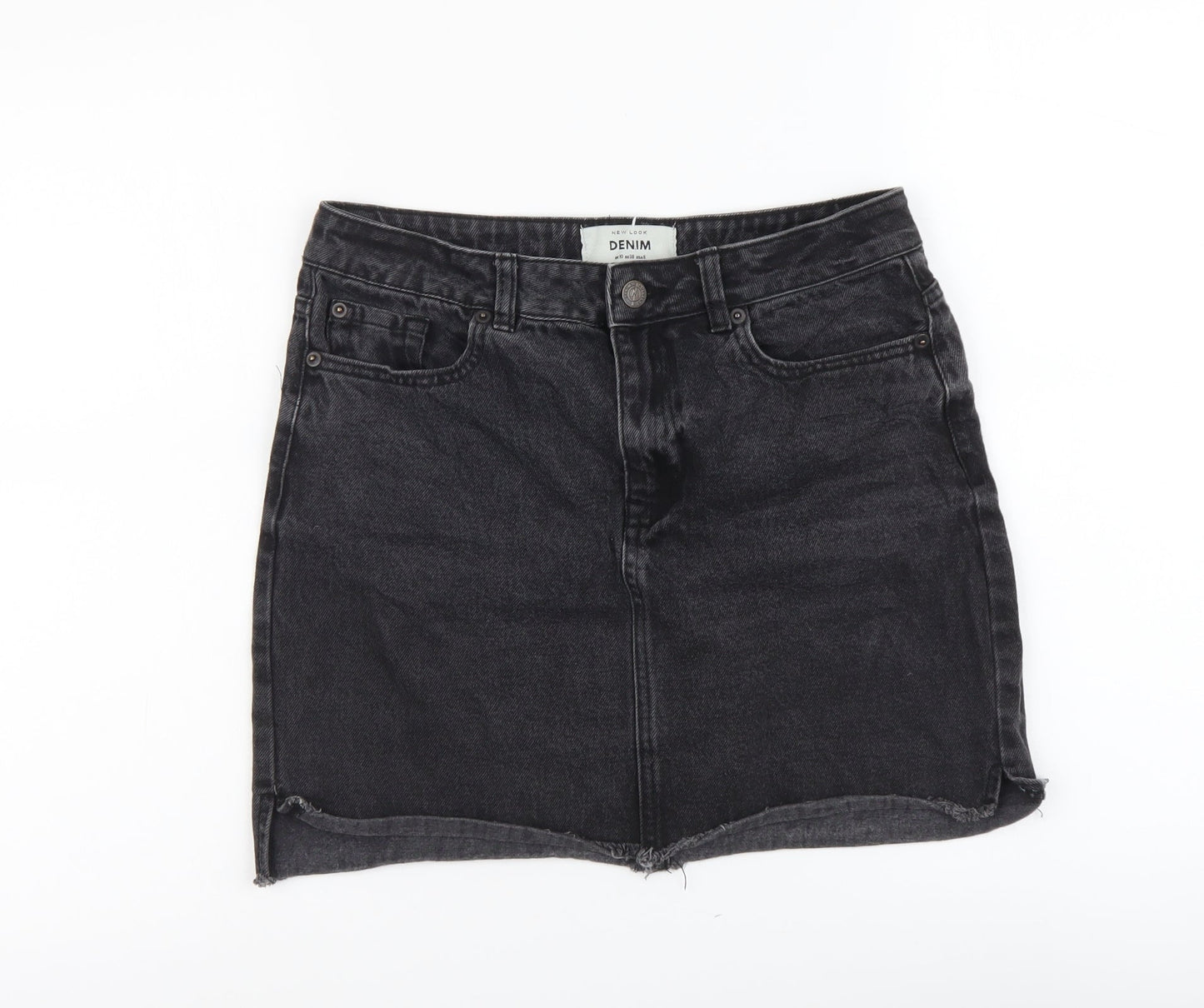 New Look Womens Grey Cotton Mini Skirt Size 10 Button