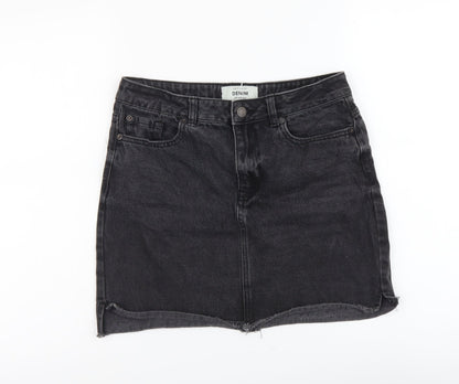 New Look Womens Grey Cotton Mini Skirt Size 10 Button