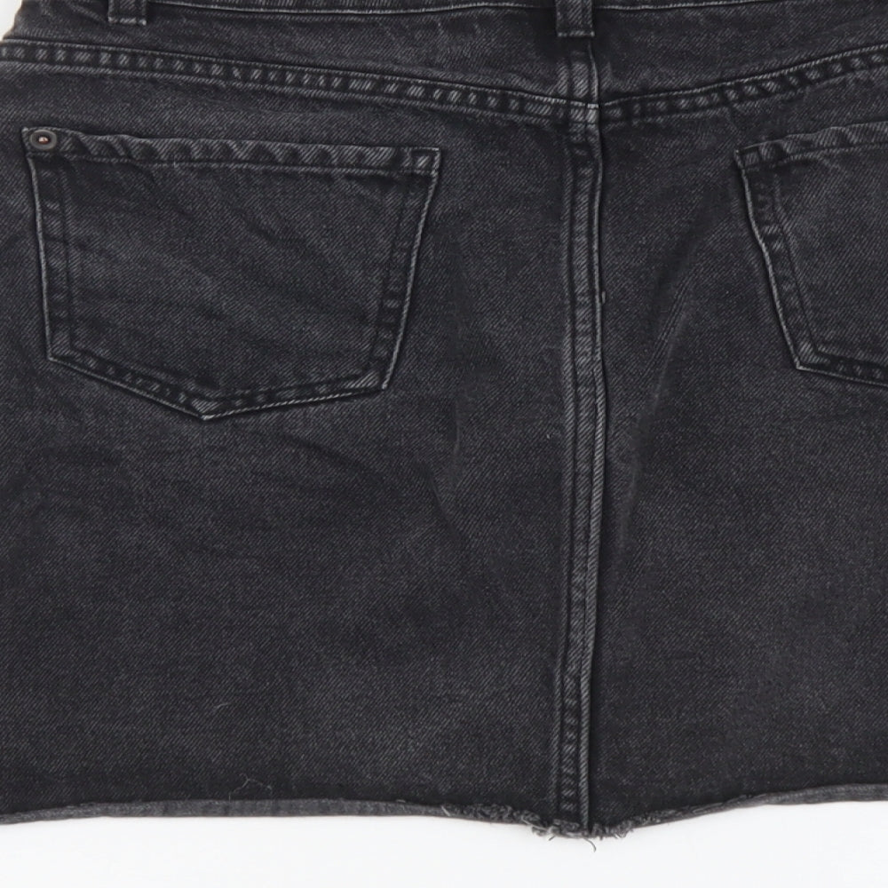 New Look Womens Grey Cotton Mini Skirt Size 10 Button