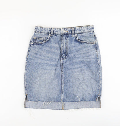 H&M Womens Blue Cotton Straight & Pencil Skirt Size 6 Button