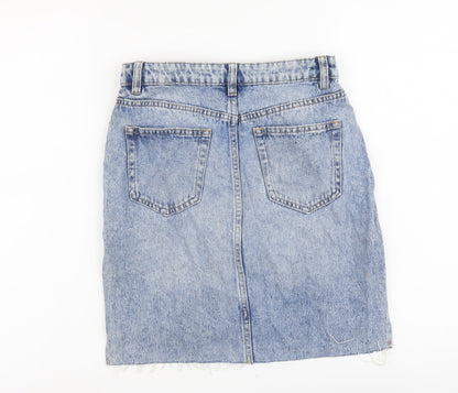 H&M Womens Blue Cotton Straight & Pencil Skirt Size 6 Button