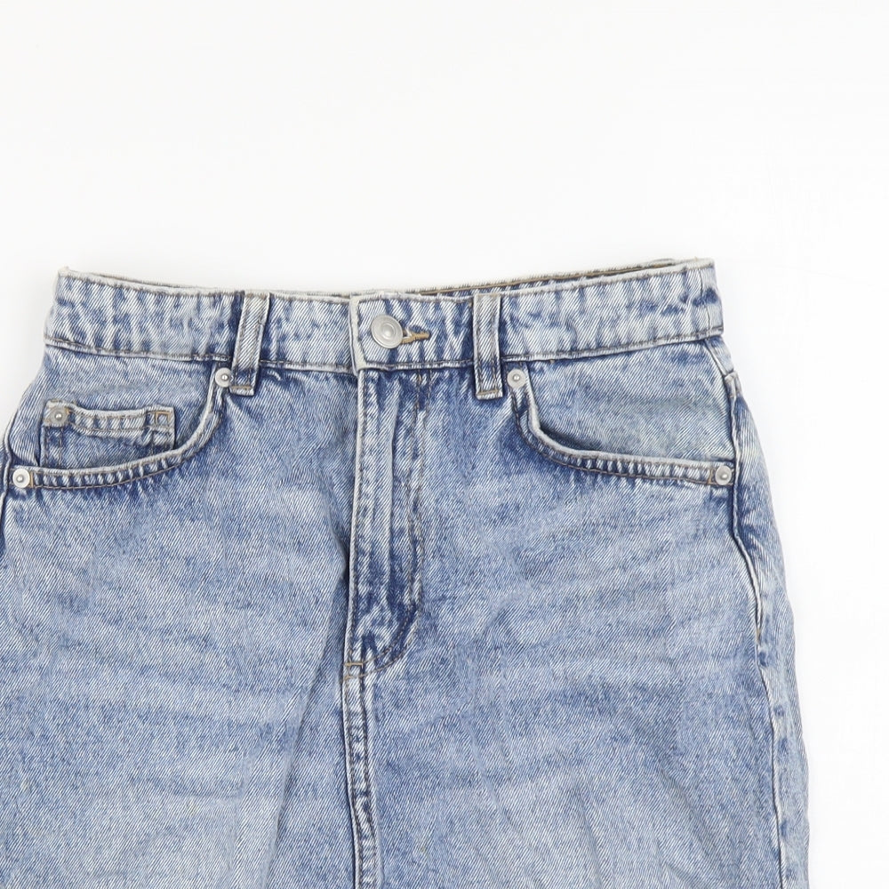 H&M Womens Blue Cotton Straight & Pencil Skirt Size 6 Button