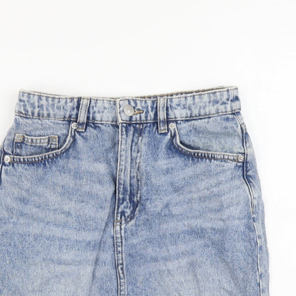 H&M Womens Blue Cotton Straight & Pencil Skirt Size 6 Button