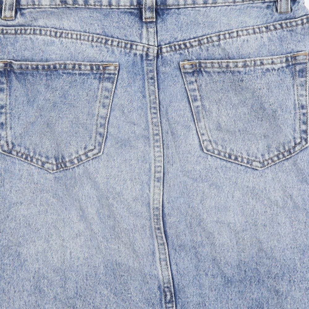 H&M Womens Blue Cotton Straight & Pencil Skirt Size 6 Button