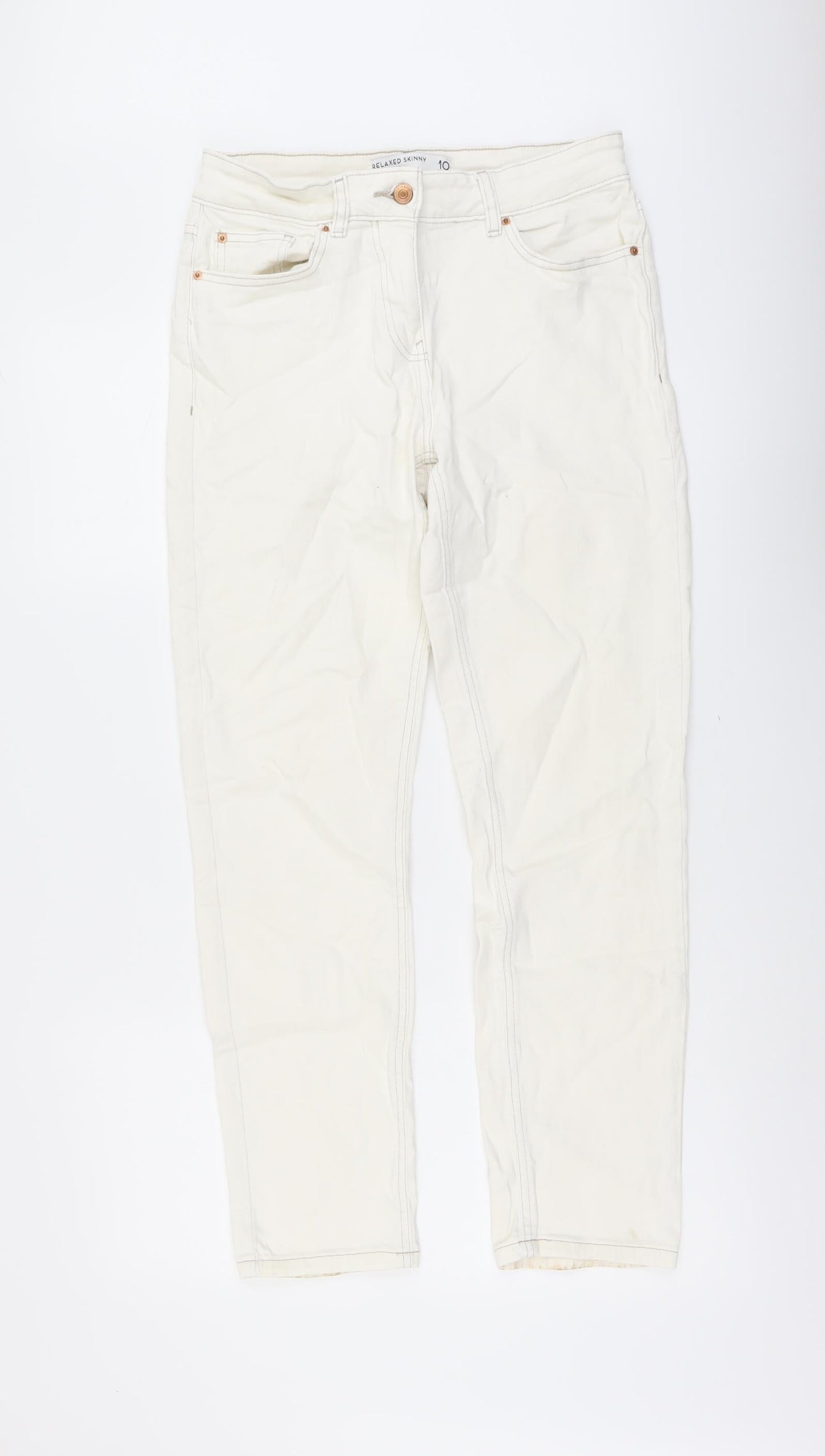 NEXT Womens Ivory Cotton Skinny Jeans Size 10 L29 in Regular Button