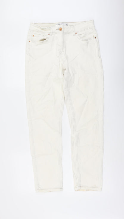 NEXT Womens Ivory Cotton Skinny Jeans Size 10 L29 in Regular Button