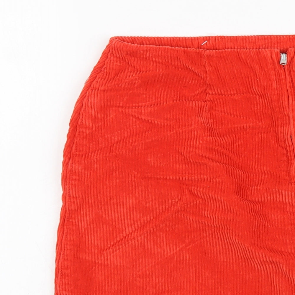 New Look Womens Red Cotton Mini Skirt Size 8 Zip