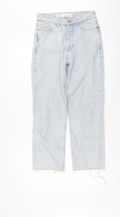 Mango Womens Blue Cotton Straight Jeans Size 4 L25 in Regular Button