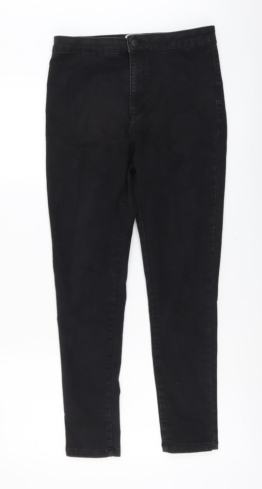 Miss Selfridge Womens Black Cotton Skinny Jeans Size 12 L26 in Regular Button