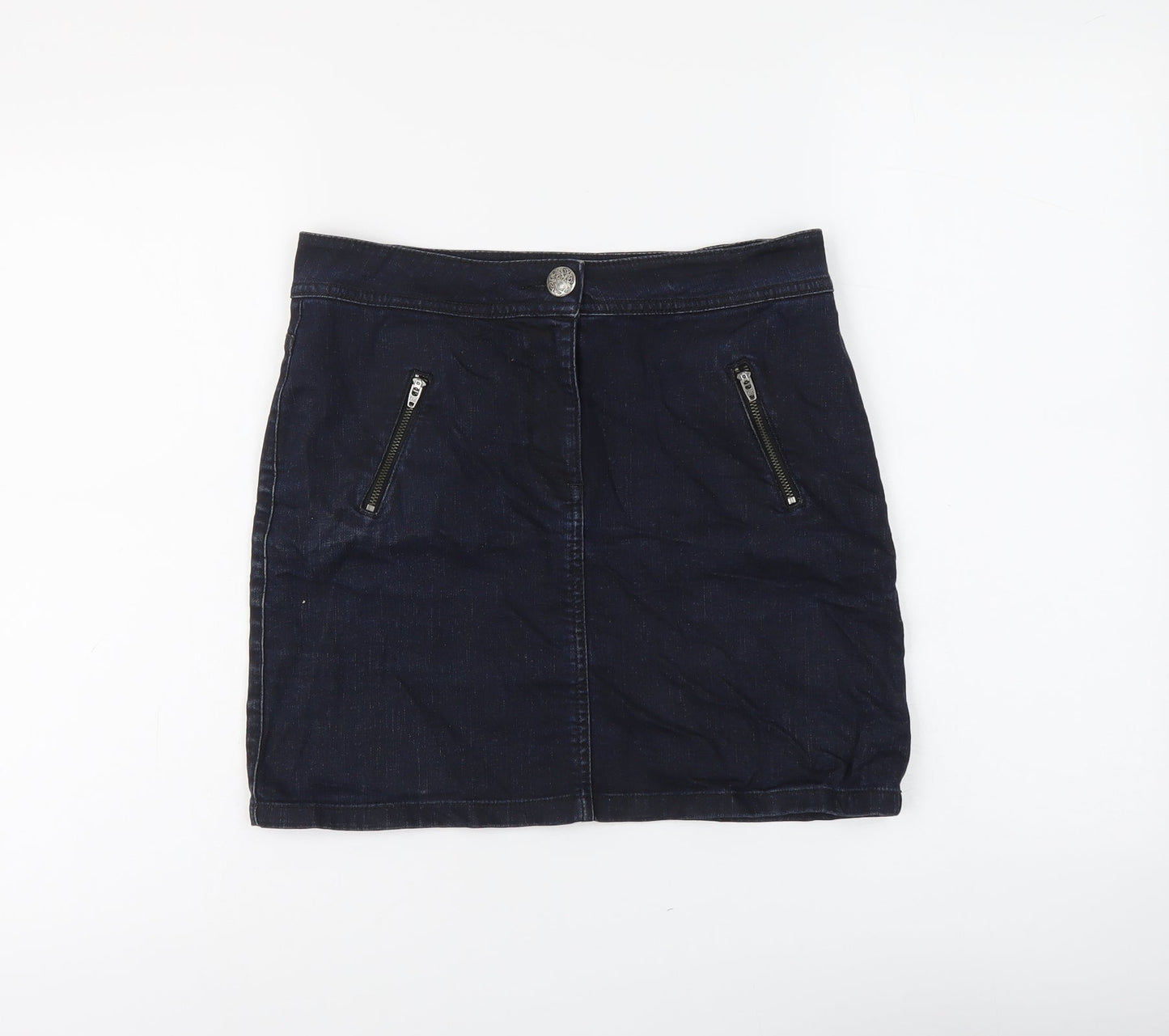 Marks and Spencer Womens Blue Cotton Straight & Pencil Skirt Size 8 Button