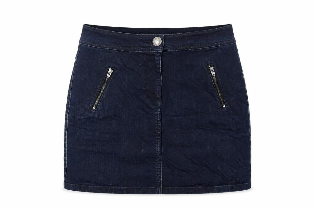 Marks and Spencer Womens Blue Cotton Straight & Pencil Skirt Size 8 Button