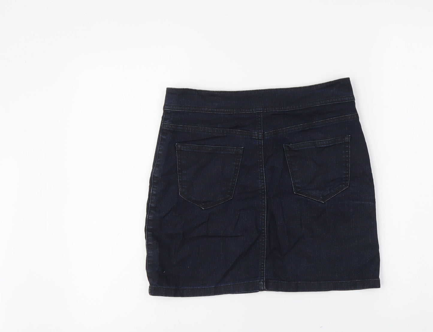 Marks and Spencer Womens Blue Cotton Straight & Pencil Skirt Size 8 Button