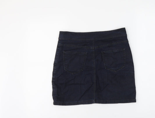 Marks and Spencer Womens Blue Cotton Straight & Pencil Skirt Size 8 Button